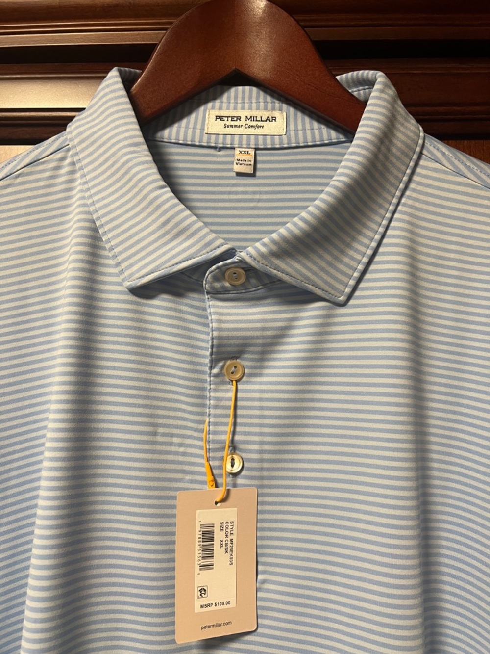 Brand New Peter Millar Summer Comfort Stretch Gray & Blue Striped Golf ⛳️ 🎾 Polo